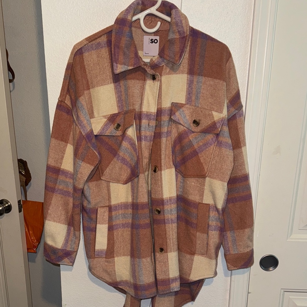SO Pastel Plaid Teddy Shacket